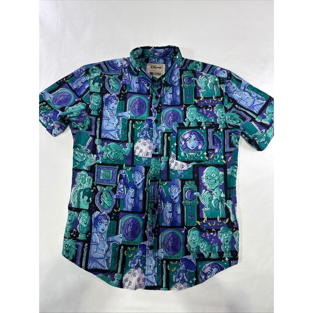 RSVLTS Disney Haunted Mansion Shirt Mens Medium Teal Purple Kunuflex Button Down